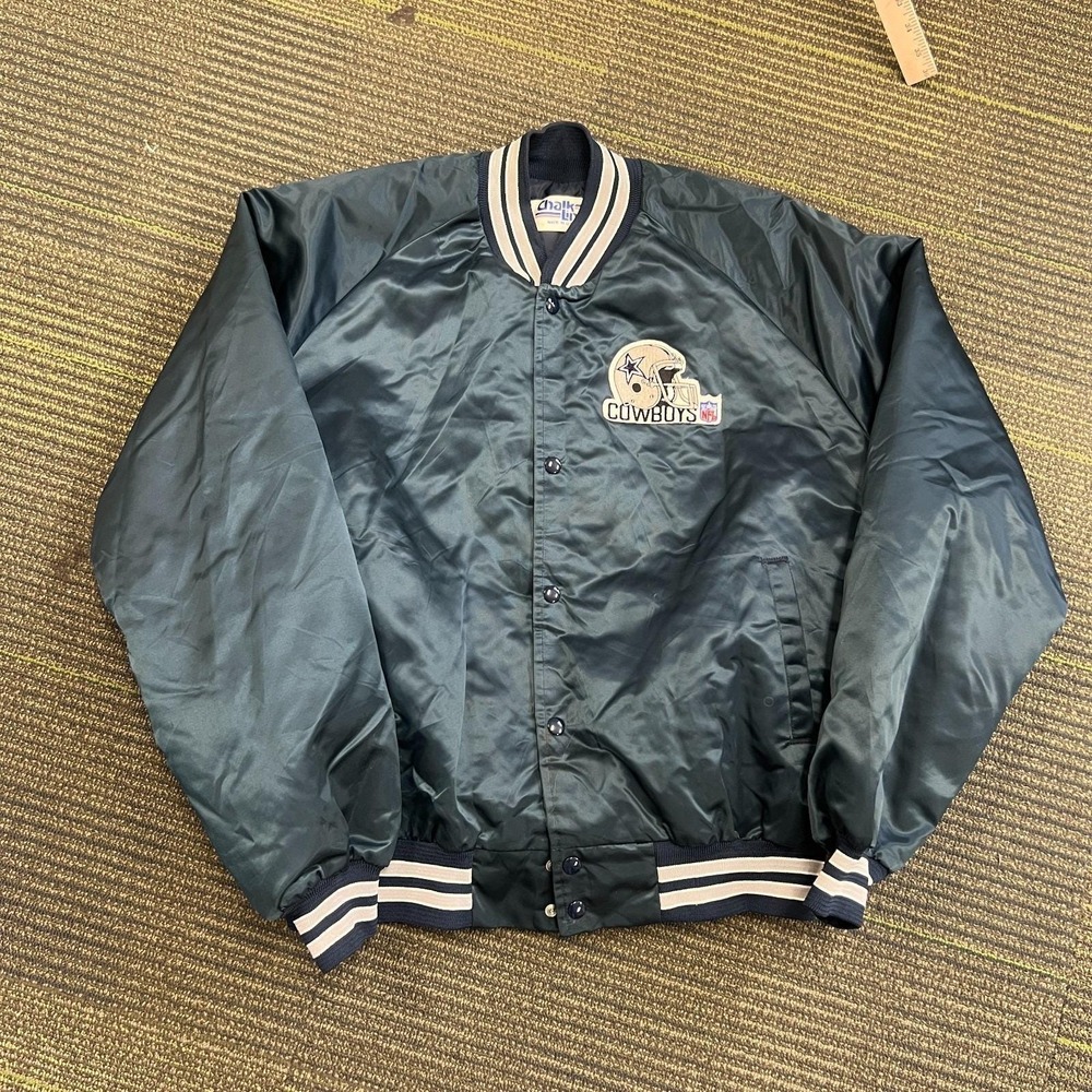 Vintage Dallas Cowboys Satin Bomber Jacket Mens XL Blue 1990s Chalk Line